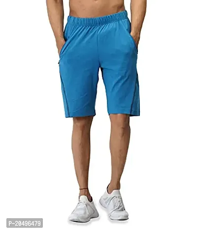 CARBON BASICS Men's Cotton Regular Relaxed Fit Casual Sports Gym Running Shorts with 2 Cross Zip Pockets