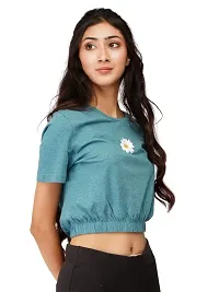 EcoLove Women's Round Neck Cotton Half Sleeves Regular Fit Crop Top with Bottom Elastic-thumb3