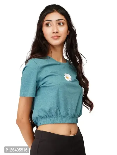 EcoLove Women's Round Neck Cotton Half Sleeves Regular Fit Crop Top with Bottom Elastic-thumb4