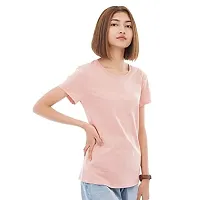 CARBON BASICS Women T-Shirt Half Sleeve, Round Neck Cotton Plain Tshirt-thumb2