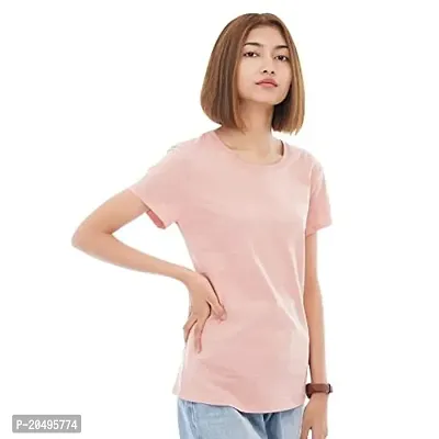 CARBON BASICS Women T-Shirt Half Sleeve, Round Neck Cotton Plain Tshirt-thumb3