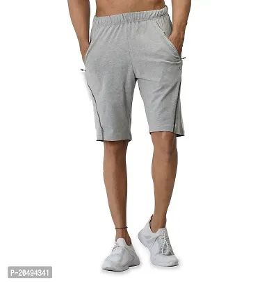 CARBON BASICS Men's Cotton Regular Relaxed Fit Casual Sports Gym Running Shorts with 2 Cross Zip Pockets-thumb0