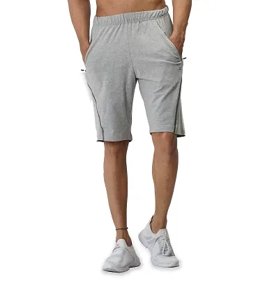 CARBON BASICS Men's Regular Relaxed Fit Casual Sports Gym Running Shorts with 2 Cross Zip Pockets