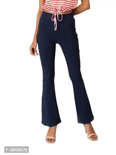 EcoLove Women's Interlock Bell Bottom Regular Solid Casual Formal Wear Cotton Blend Trousers Pants