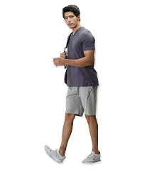 CARBON BASICS Men's Cotton Regular Relaxed Fit Casual Sports Gym Running Shorts with 2 Cross Zip Pockets-thumb4