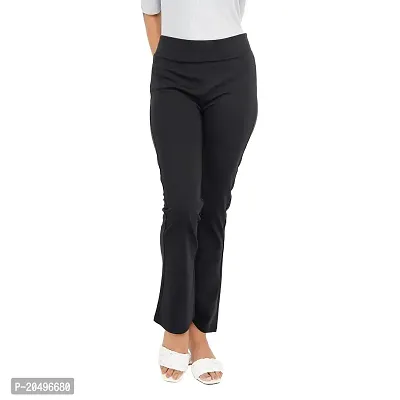 EcoLove Women's Interlock Bell Bottom Regular Solid Casual Formal Wear Cotton Blend Trousers Pants