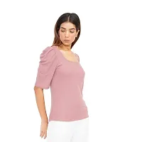EcoLove Women's Square Neck Elbow Length Regular Fit Plain Casual Solid Viscose Top-thumb3