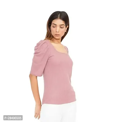 EcoLove Women's Square Neck Elbow Length Regular Fit Plain Casual Solid Viscose Top-thumb4