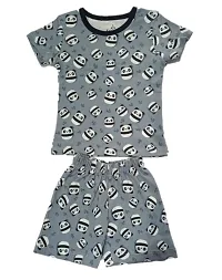 EcoLove Cotton Casual Printed T-shirt  Shorts Combo Set for Kids Baby Boys  Girls(Coffee,Grey,6-12 Month)-thumb1