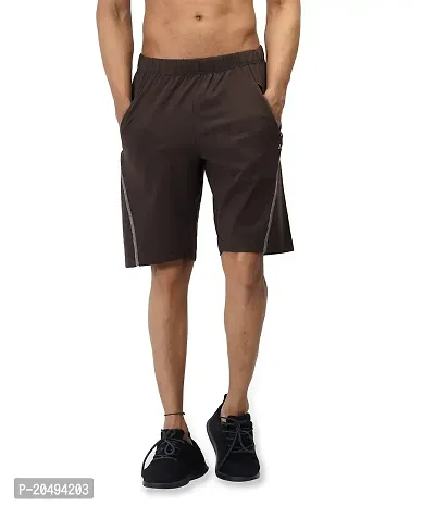 CARBON BASICS Men's Cotton Regular Relaxed Fit Casual Sports Gym Running Shorts with 2 Cross Zip Pockets-thumb0