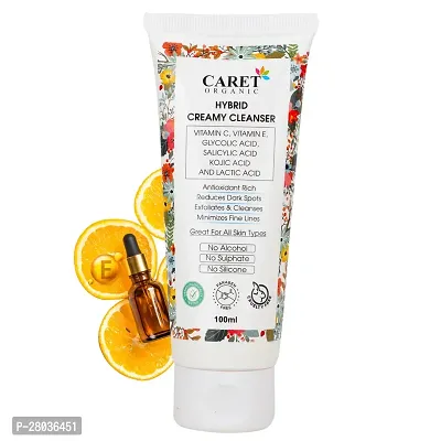 Caret Organic Hybrid Creamy Cleanser Face Wash with Vitamin C  E , Glycolic  Salicylic Acid ,kojic Acid | Cruelty Free 100ml