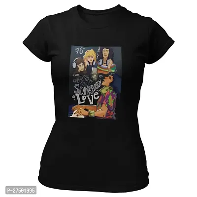 Elegant Black Cotton Printed Tshirt For Women-thumb0