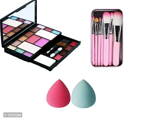 Foozby 6171 Makeup Kit With 7Pcs Makeup Brush (Pink) and 2Pcs Puff