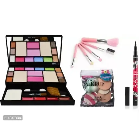 Beggie 6171 Makeup Kit TYA With 5 pieces Makeup Brush Set + 6 IN 1 PUFF SPONGE + YANQINA WATERPROOF EYELINER 36 H