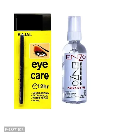 ADS KAJAL EYE CARE LONG LASTING 12HR, (PACK OF - 1) + HAIR SERUM 100 ML FOR HAIR STYLING