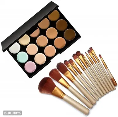 Fozzby 15 Color Cream Concealer Palette with Make up Brush Set (2 Items in the set)