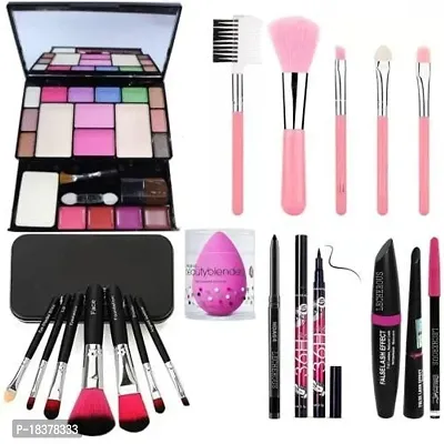 Beggie BLACK Smudge Proof Kajal,3in1 Combo set,36h Eyeliner,Washable Makeup Sponge/Puff ,Set of 7 BLACK/PINK Makeup Brushes, All in One Best Makeup kit 6171 (Eyeshadow,Blusher,Compact,Lip Gloss)