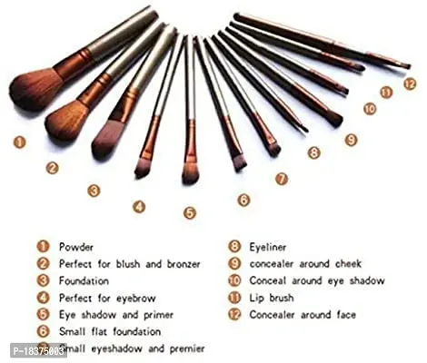 FOZZBY Makeup Brush Sets - 12 Pcs Brown Makeup Brushes with 1 Pink Beauty Blender - (Pack of 13)-thumb5