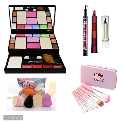 FOZZBY TYA 6171 Makeup Kit for Girls + 7 Pink Makeup Brushes  6in1 Makeup Sponges + 5 Lipsticks in 1Red Edition + 36H Sketch Eye Liner + Kajal - (Pack of 17) Multicolor-thumb0