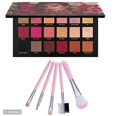 FOZZBY Professional Longlasting Waterproof 18 Color Shimmer Multicolor Rose Gold Eyeshadow With 5Pcs Pink Makeup Brush