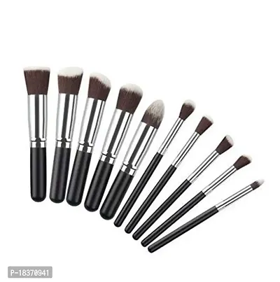 Women's  Girl's 10 Pcs Fiber Bristle Makeup Brush Set, Black - (Pack of 10)