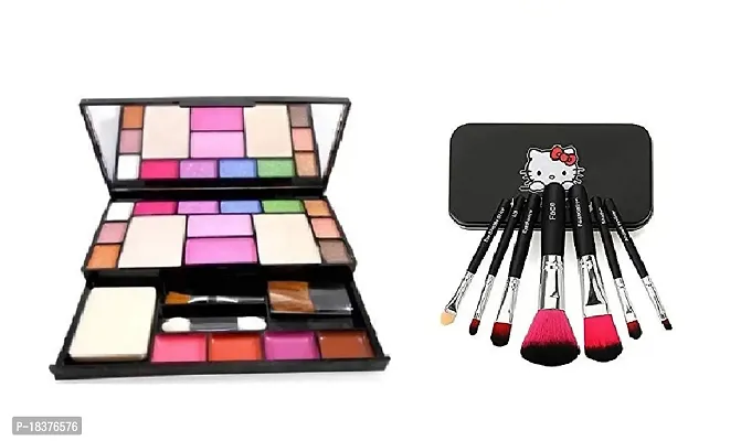 FOZZBY 6171 Makeup kit+7 Piece Brush Set for Women (Black)