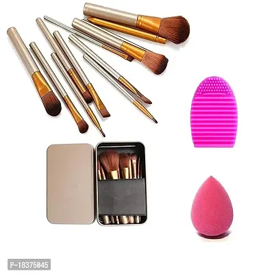 FOZZBY Naked Makeup Brush Tool Set of 12 with Storage Box + Makeup Brush Cleaner + Sponge puff (Color May Vary)