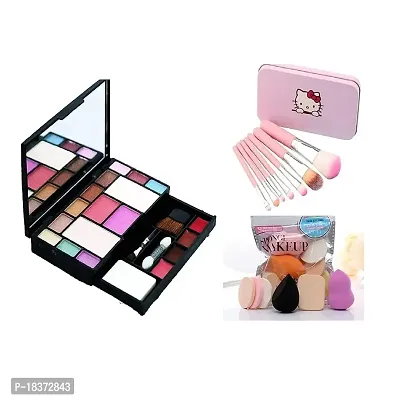 FOZZBY TYA Fashion 6171 Multicolour Makeup Kit with 7 Pink Makeup Brushes Set and 6 Beauty Sponges Pack - (Pack of 14)