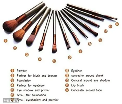 Necked Makeup Brush Sets - 12 Pcs Brown Makeup Brushes with 1 Pink Beauty Blender - (Pack of 13)-thumb3