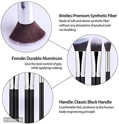 Women's  Girl's Makeup Brushes Set, Synthetic Foundation Face Powder Blush Eyeshadow Brush Makeup Brush Kit with Blender Sponge - (10Pcs - Black, Silver)-thumb4