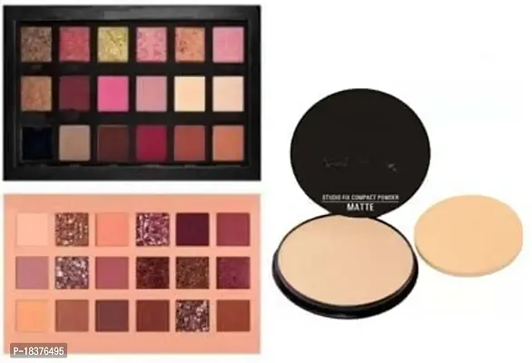 Beggie Studio Fix Natural Shade Matte Full Coverage Compact Powder and 1 Rosegold Eyeshadow Palatte with 1 Nude Eyeshadow Palatte - (Pack of 3)