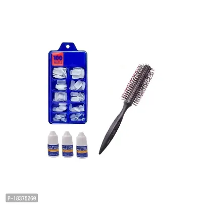 100 ARTIFICIAL NAILS + 3 NAILS GLUE + M ROLLER COMB FOR HAIR STYLING FOR MEN  WOMEN-thumb0