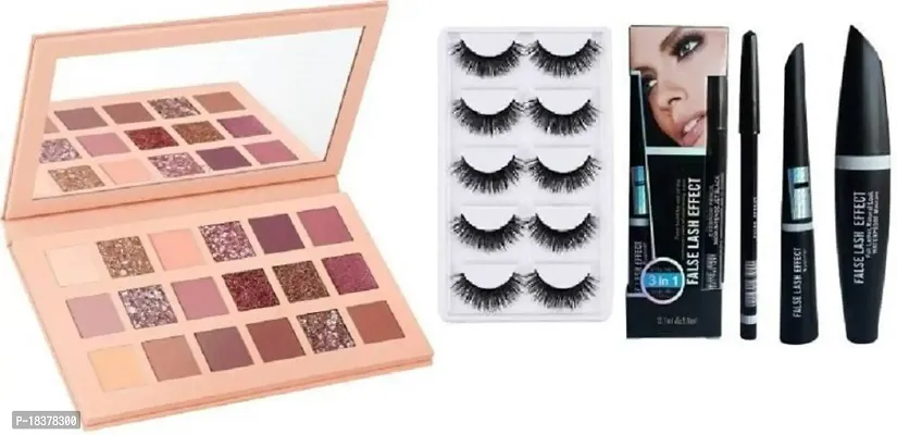 Fozzby Eyeshadow Pallete Eyebrow Pencil Black  Liquid EyeLiner  Mascara and 5 Pair Eyelashes (9 Items in the set)