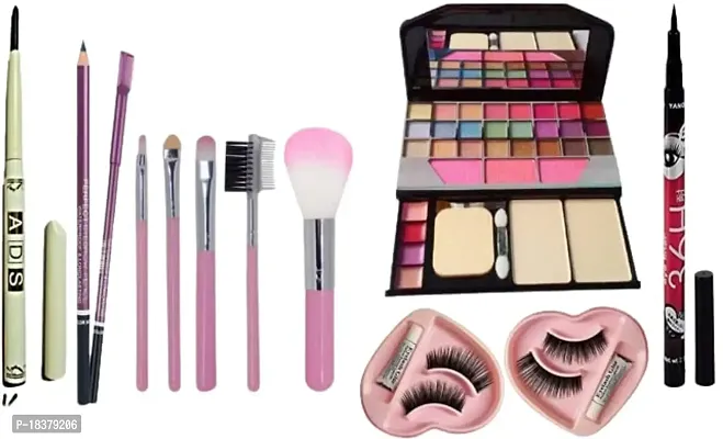 Fozzby Makeup kit 1 Eyeliner 2 Eyelash 5 Makeup brush 1 Kajal pencil 2 eyebrow pencil (Pack of 8)