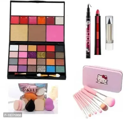 All in One Fashion Makeup Kit for Girls hooda with EyeLiner, Kajal, Makeup Brushes, Sponges and 5 in 1 Lipstick Red Edition