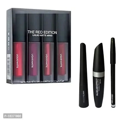 Beggie Red Edition Liquid Matte Minis Lipstick, 6-ml with 3in1 Eyeliner, Mascara and Eyebrow Pencil - (Pack of 7)gie-thumb0