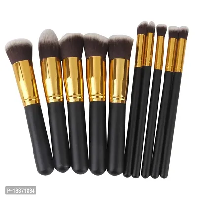 Women's  Girl's 1Fiber Bristle Makeup Brushes - Black and Golden, Set of 10 Pcs