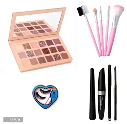 Beggie Professional Nude 18 Color Eyeshadow Palette + 5 pcs Makeup Brush + Eyeliner Maskara Eyebrow Pencil Or kazal  Eyelesh Kit