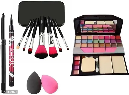 Fozzby BLACK Waterproof,Smudge Proof  36H Eyeliner, Washable Makeup Sponge Beauty Blender Puff with 7 Makeup Brushes include storage box All in One Best Makeup kit 6155 Blusher,Compact,Lip Gloss