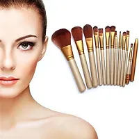 Necked Makeup Brush Sets - 12 Pcs Brown Makeup Brushes with 1 Pink Beauty Blender - (Pack of 13)-thumb1