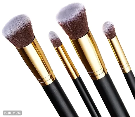 Women's  Girl's 1Fiber Bristle Makeup Brushes - Black and Golden, Set of 10 Pcs-thumb5