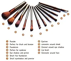 Women's  Girl's 12 Pcs Brown Soft Bristles Makeup Brushes Kit with 2 Pink Beauty Blenders - (Pack of 14)-thumb4