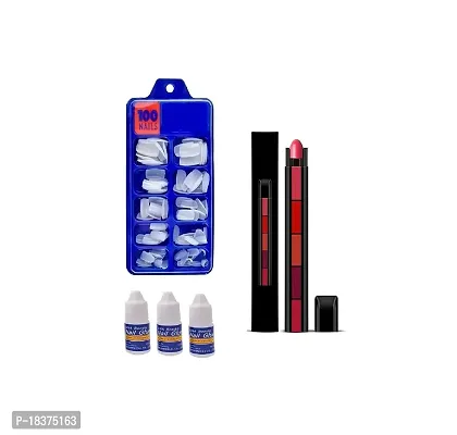 100 ARTIFICIAL NAILS + 3 NAILS GLUE + 5X1 MATTE RED LIPSTICK