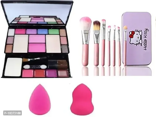 FOOZBY 6171 Makeup Kit With 7Pcs Makeup Brush Set(Pink) And 2Pcs Blender Puff