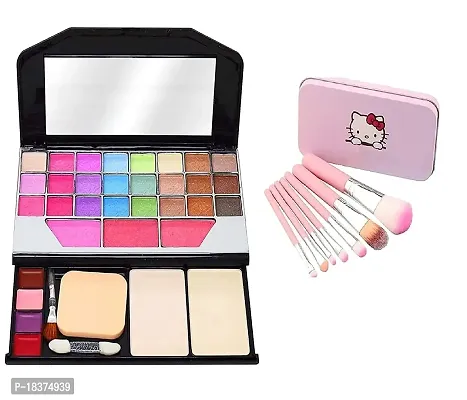 Beggie Multicolour All-in-One Makeup Kit Set + Makeup Brush Set of 7 (24 Shades of Eye, 3 Shades of Blush, 2 Face Powders (1 Shimmer  1 Non-Shimmer) and Sponge Applicator, 4 Lip Color)