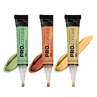 FOZZBY Pro HD Conceal (CONCEALER 8gm) For Full Coverage Makeup Corrector Pack of 3 (ORANGE,YELLOW,GREEN) with Washable Family Makeup Sponges/Puff Set (PACK_4)-thumb1