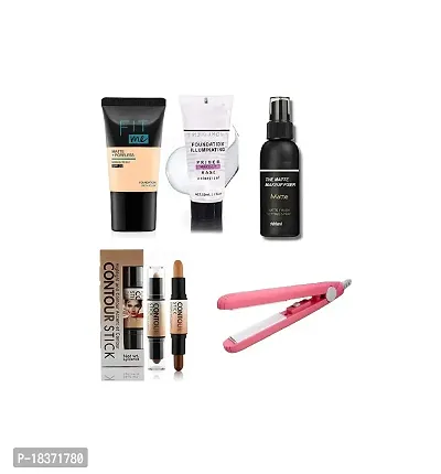 FOUNDATION 18ML, PRIMER 50ML, FIXER 100ML, CONTOUR STICK + MINI HAIR STRAIGHTNER FOR HAIR STYLING