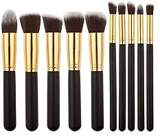 Women's  Girl's 1Fiber Bristle Makeup Brushes - Black and Golden, Set of 10 Pcs-thumb2