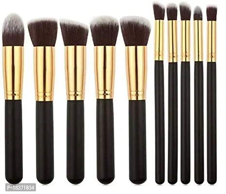 Women's  Girl's 1Fiber Bristle Makeup Brushes - Black and Golden, Set of 10 Pcs-thumb3