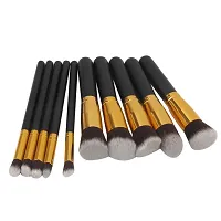 Women's  Girl's 1Fiber Bristle Makeup Brushes - Black and Golden, Set of 10 Pcs-thumb1